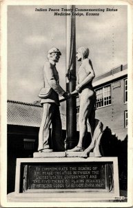 Indian Peace Treaty Statue Medicine Lodge KS c1942Vintage Postcard G25