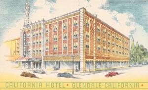 GLENDALE, CA California   CALIFORNIA HOTEL  Roadside   c1940's Linen Postcard