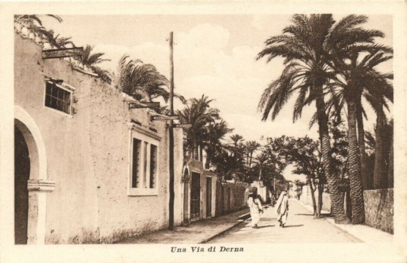 PC LIBYA, UNA VIA DI DERNA, Vintage Postcard (b40039)