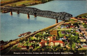 Memphis, TN Tennessee  HARRAHAN BRIDGE & US MARINE HOSPITAL  ca1940's Postcard