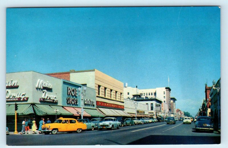 VISALIA, CA California ~ Street Scene WOOLWORTH'S Roe Shoes c1950s Cars Postcard