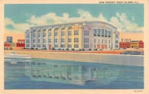 ROCK ISLAND, IL  Illinois    NEW ARMORY  Military Weapons    c1940's Postcard