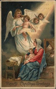 Christmas Nativity Child Angels Visit Baby Jesus Christ Child c1910 Postcard