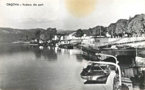 Sailing vessels navigation related postcard Romania Orsova harbor pier dock