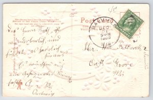 Holiday~Holly & Home Portrait In Horseshoe Christmas Greeting~Vintage Postcard