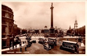 RPPC, London UK England  TRAFALGAR SQUARE Cars/Bus VALENTINE'S Vintage Postcard