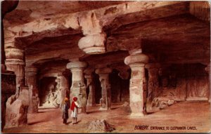 Vtg India Bombay Entrance to Elephanta Caves Temple 1910s Tuck Oilette Postcard