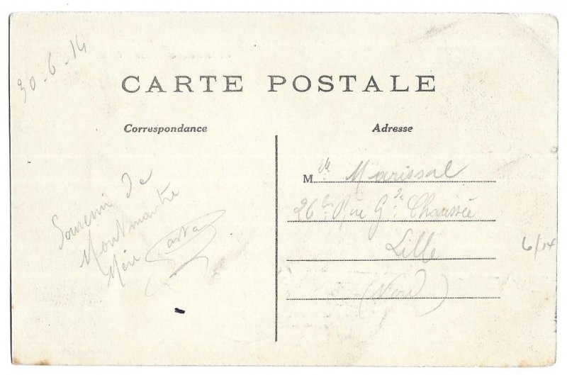 Paris to Lille, France 1914 Postcard La Butte Montmartre et le Sacre Coeur