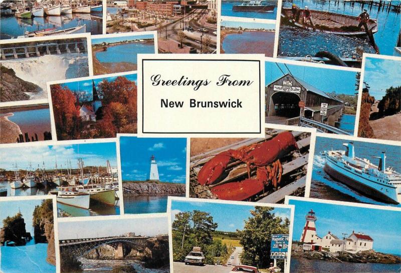 New Brunswick Canada old cars lobster boats Postcard