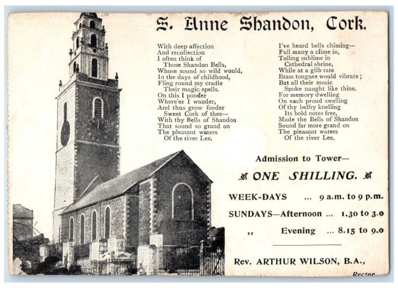 c1905 S. Anne Shandon Cork Ireland Unposted Antique Advertisement Postcard 