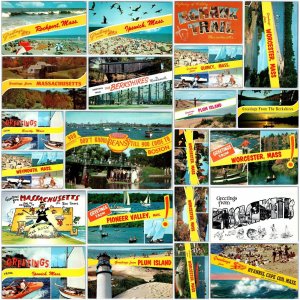 x22 Massachusetts #1 SET c1960s MA Bay State Greetings Chrome Photo Map Lot A182