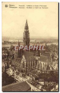 Old Postcard Panorama Antwerp Cathedral and Elbow & # 39Austruweel