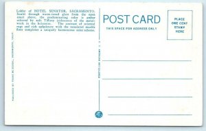 2 Postcards SACRAMENTO, California CA ~ HOTEL SENATOR & LOBBY Interior c1930s 