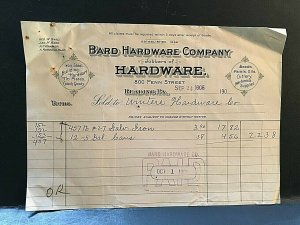 1906 Invoice issued by Bard Hardware Co.,Reading, PA   Y8