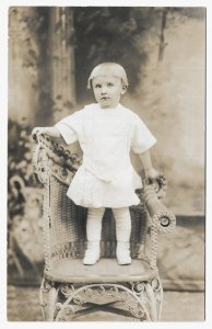 Little Boy Standing on Chair, Unmailed AZO Real Photo Post Card, RPPC c1912