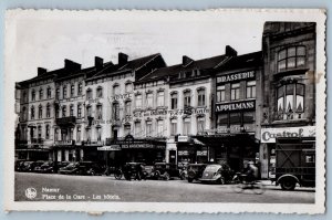 Namur Belgium Postcard Station Square Hotels c1930's RPPC Photo