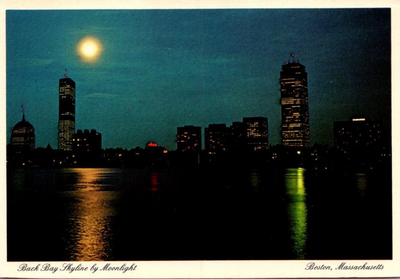 Massachusetts Boston Back Bay Skyline By Moonlight