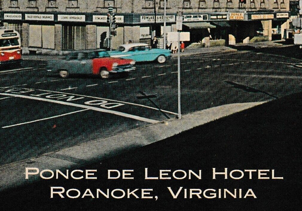 Postcard Ponce De Leon Hotel Roanoke, Virginia Street View Old Cars