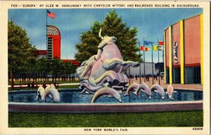 Europa Fountain by Gleb Derujinsky NY Worlds Fair Vintage Linen Postcard M34