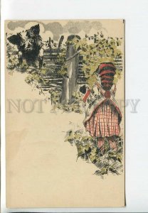 436073 RUSSIA Girl Doll & Pig AVANT-GARDE vintage TREUGOLNIK RARE postcard