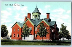 Bad Axe Michigan MI Postcard High School Building Exterior Scene c1920's Antique