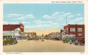 J38/ Taylor Texas Postcard Linen Main Street South Stores Autos  94