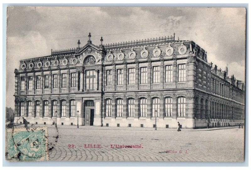 Lille Nord France Postcard University Building Entrance View 1906 Posted