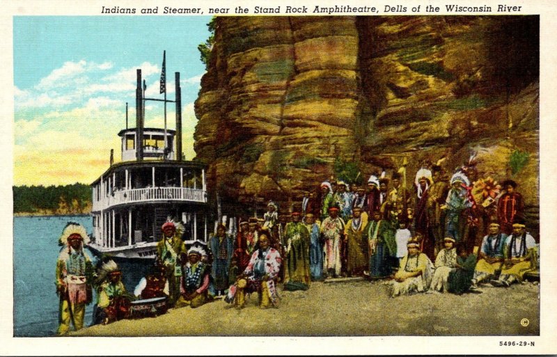 Wisconsin Dells Indians and Steamer Near The Stand Rock Amphitheatre Curteich