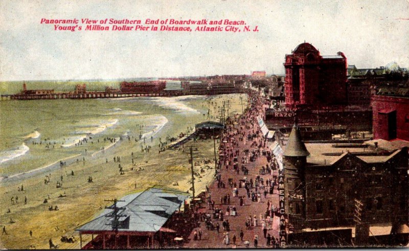 New Jersey Atlantic City Panoramic View Of Southern End Of Boardwalk and Beach