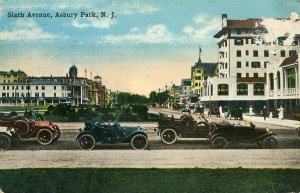 Postcard Early View of Old Cars lined up on Sixth Ave. in Asbury, NJ.   W5