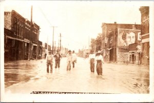 Real Photo Postcard Flood June 1908 Kansas Avenue in Topeka, Kansas