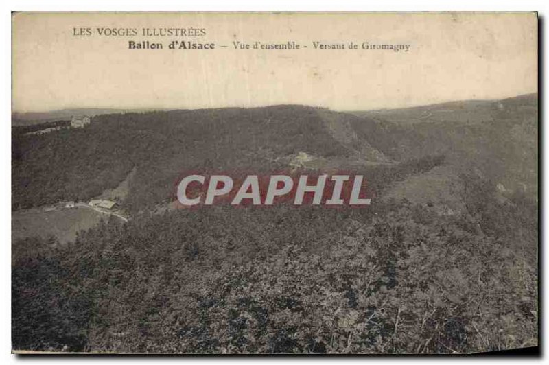 Old Postcard Illustrated Vosges Ballon d'Alsace side overview of Giromagny