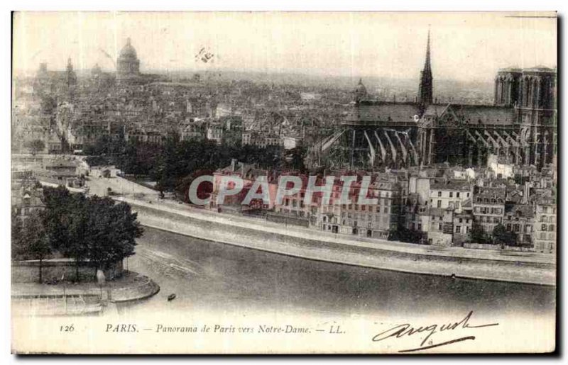 Old Postcard Paris Panorama of Paris to Notre Dame