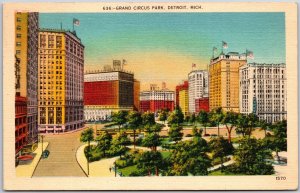 1943 Grand Circus Park Detroit Michigan MI Grounds Building Posted Postcard