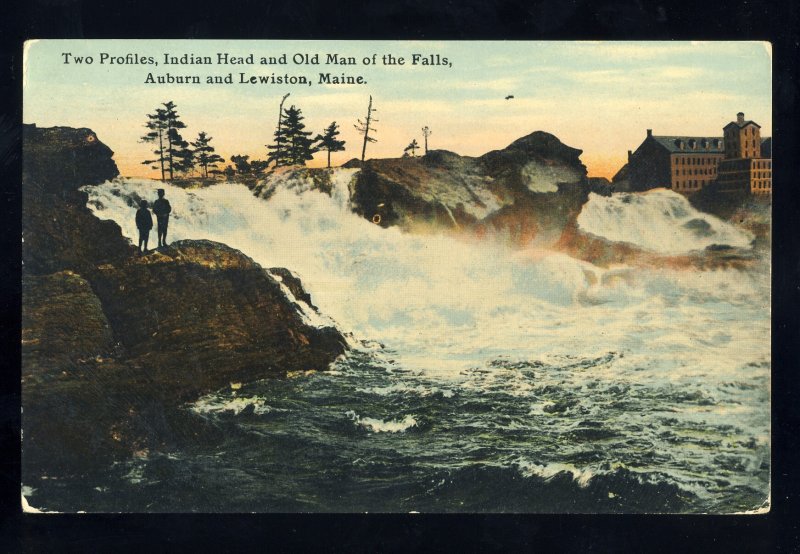Auburn/Lewiston, Maine/ME Postcard, Indian Head & Old Man Of The Falls