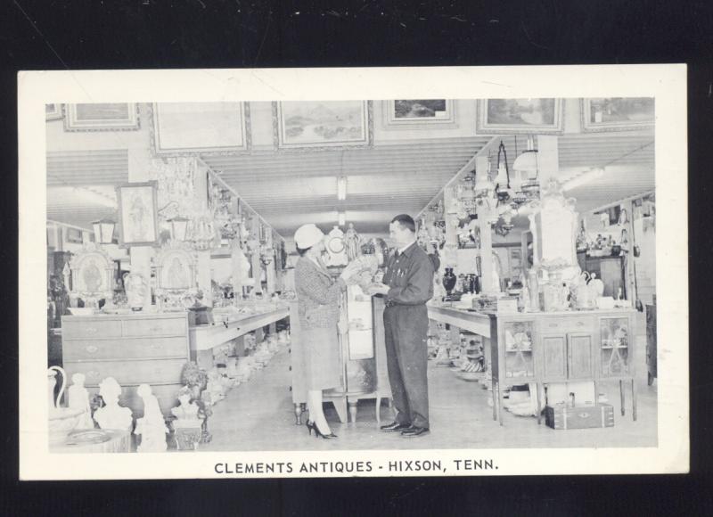 HIXSON TENNESSEE CLEMENTS ANTIQUE STORE INTERIOR VINTAGE ADVERTISING POSTCARD