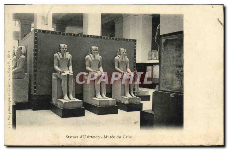 Old Postcard Statues of & # 39Usirtesen Egypt From Cairo Museum