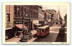 HALIFAX, Nova Scotia Canada ~ BARRINGTON STREET SCENE Streetcar c1940s Postcard