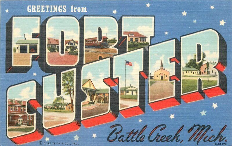 Michigan Battle Creek Fort Custer Teich 1940s Military Base Postcard 22