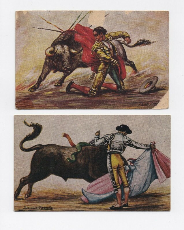 1940s Set of 4 Salvador Carreno Bull Fight Postcards - Mexico Bullfighting