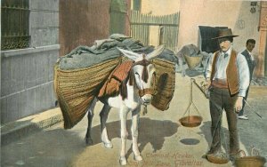 C-910 Street Vendor City Mill Lane Gibraltar Charcoal Hawker Postcard 22-501