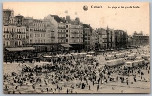 Postcard Ostend Belgium Beach Grand Hotels Crowds 1900s DB