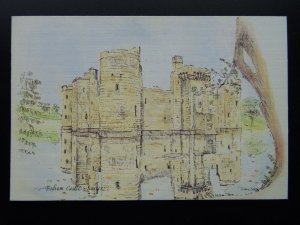 Sussex BODIAM CASTLE Artist Illustration c1980s Postcard by Diane Setek