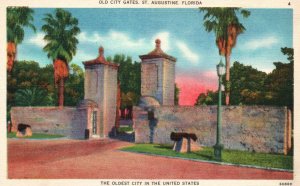 St. Augustine FL-Florida, Old City Gates, Oldest City in U.S, Vintage Postcard
