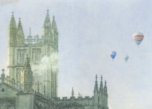 Hot Air Balloons at Bath Abbey Painting Postcard