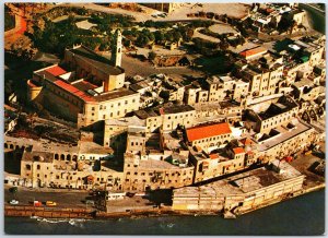 VINTAGE CONTINENTAL SIZE POSTCARD BIRD'S EYE VIEW TOWN OF OLD JAFFA ISRAEL 1970s