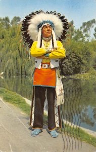 Chief Red Feather Navajo Sioux Indian At Knott's Berry Farm View Postcard Bac...