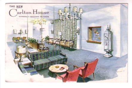 Interior Carlton House Hotel Lobby, Nassau Bahamas, Used 1960