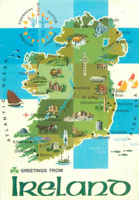 Map postcard turistic Ireland