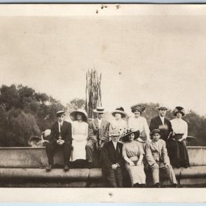 c1910s Outdoor Classy Group People RPPC Real Photo Fashionable Sun Hat Men A261